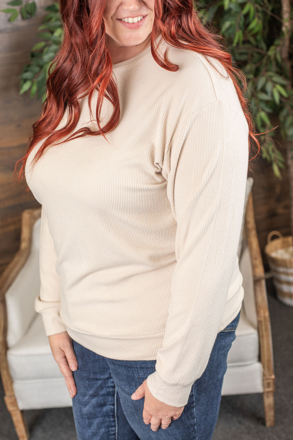 Michelle Mae Corrine Ribbed Pullover Top - Oatmeal FINAL SALE