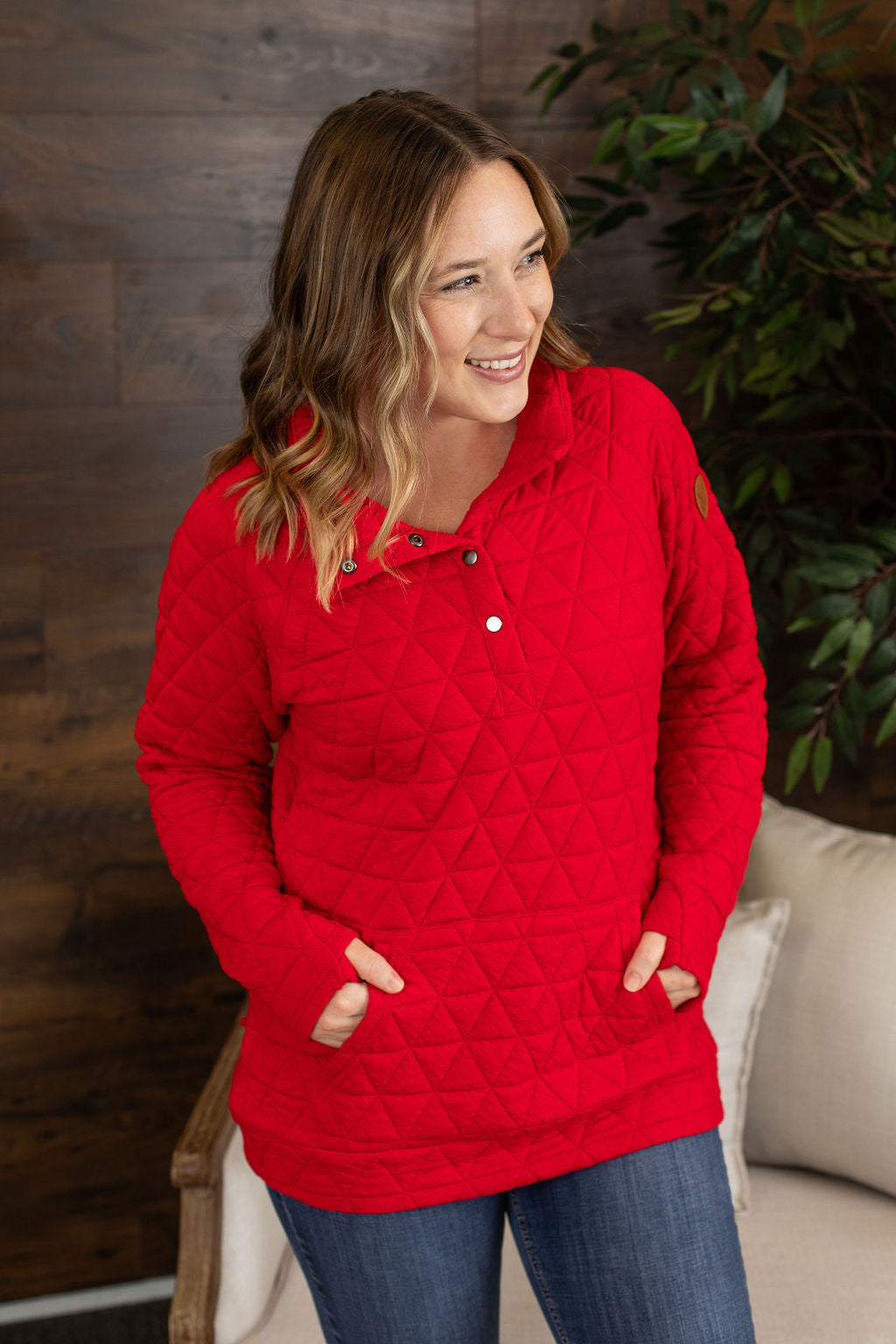 Michelle Mae Geometric Button Snap Pullover - Red FINAL SALE