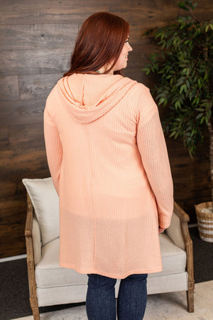 Michelle Mae Claire Hooded Waffle Cardigan - Peach