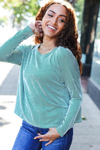 Hello Beautiful Green Rib Dolman Cropped Sweater Top