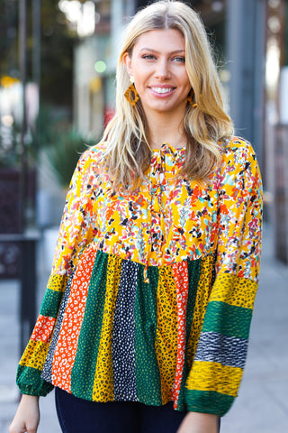 Bohemian Mustard & Rust Floral Leopard Babydoll Top