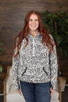 Michelle Mae Avery Accent HalfZip Hoodie - Leopard and Charcoal