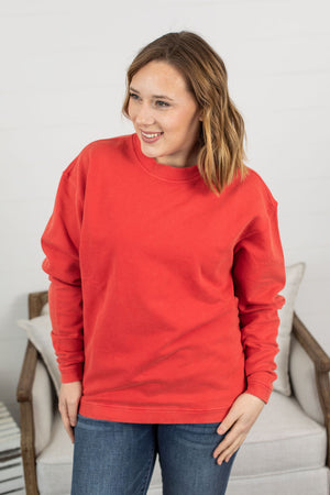 Michelle Mae Vintage Wash Corded Pullover - Red