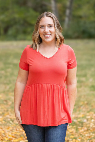 Sarah Ruffle Short Sleeve - Deep Coral