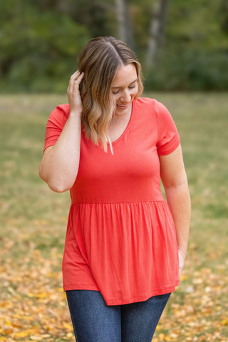 Sarah Ruffle Short Sleeve - Deep Coral