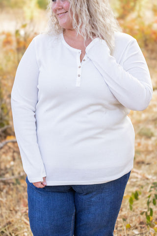 Harper Long Sleeve Henley - White FINAL SALE