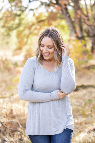 Long Sleeve Sarah Ruffle - Light Grey FINAL SALE