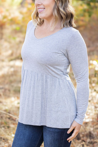 Long Sleeve Sarah Ruffle - Light Grey FINAL SALE