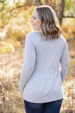 Long Sleeve Sarah Ruffle - Light Grey FINAL SALE