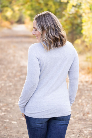 Brielle Henley Ribbed Long Sleeve - Light Grey