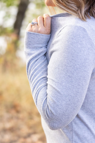 Brielle Henley Ribbed Long Sleeve - Light Grey