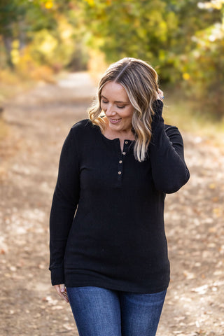 Brielle Henley Ribbed Long Sleeve - Black