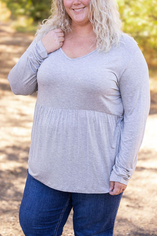 Long Sleeve Sarah Ruffle - Light Grey FINAL SALE