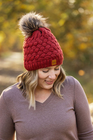 DB Knit Pom Beanie - Rust