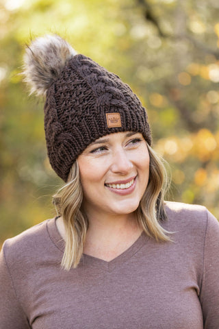 DB Knit Pom Beanie - Dark Brown