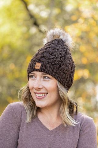 DB Knit Pom Beanie - Dark Brown