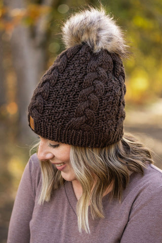 DB Knit Pom Beanie - Dark Brown