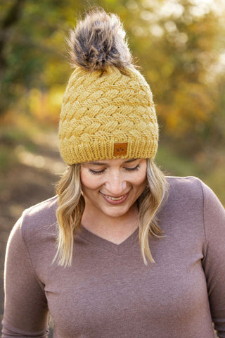 DB Knit Pom Beanie - Mustard