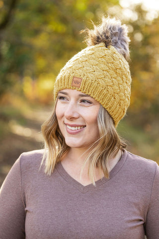 DB Knit Pom Beanie - Mustard