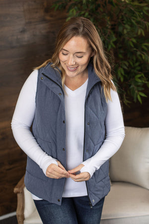 Michelle Mae Remy Zip Up Vest - Heathered Navy