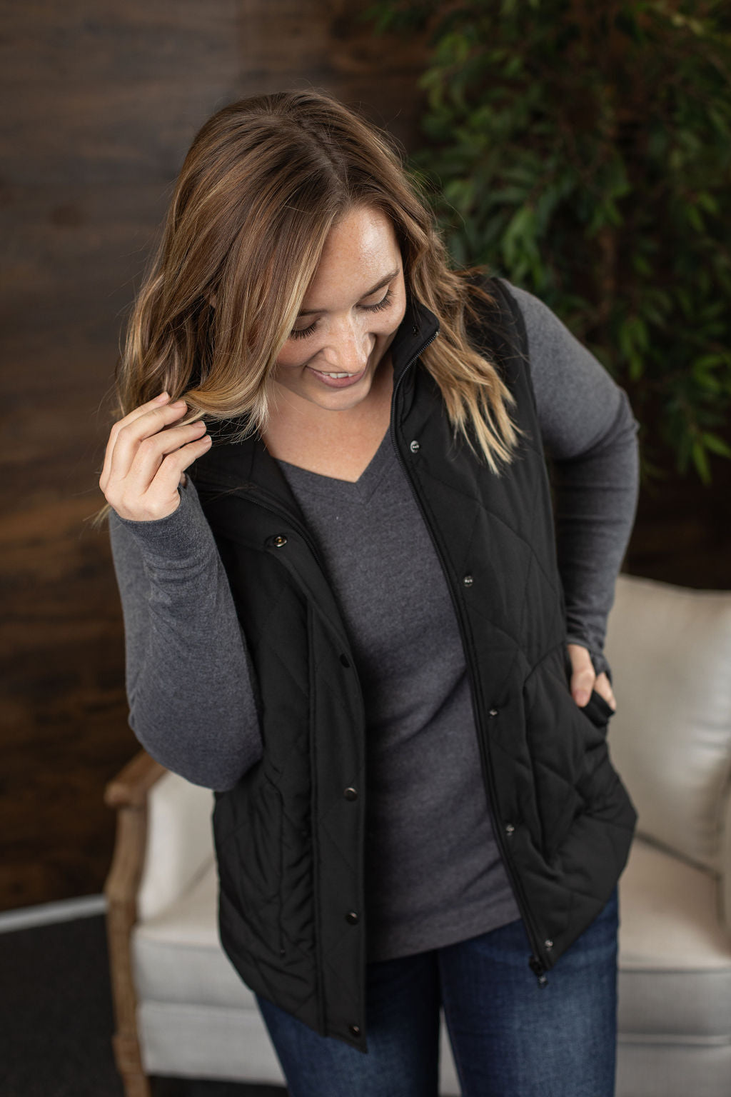 Michelle Mae Remy Zip Up Vest - Black