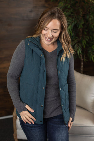 Michelle Mae Remy Zip Up Vest - Heathered Teal