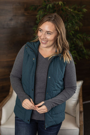 Michelle Mae Remy Zip Up Vest - Heathered Teal