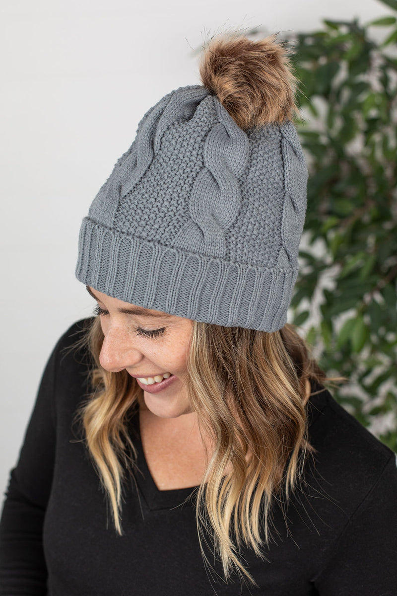 Michelle Mae Carly Cable Knit Beanie - Gray
