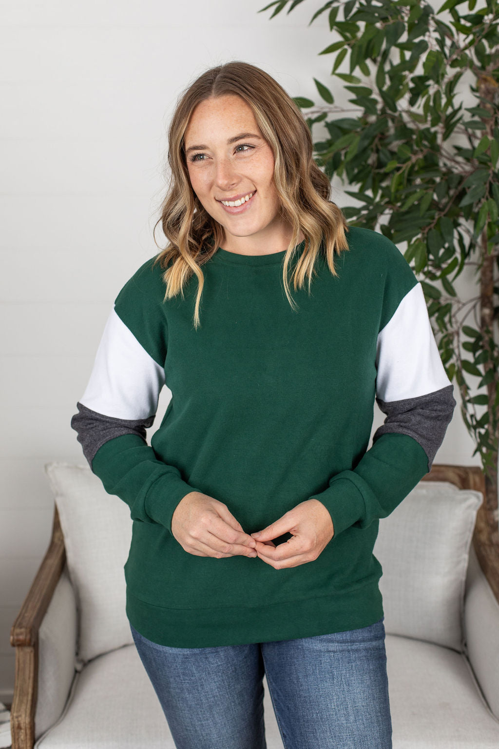 Michelle Mae Varsity Pullover - Evergreen FINAL SALE
