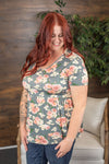 Michelle Mae Sarah Ruffle Top - Grey with Pink Floral