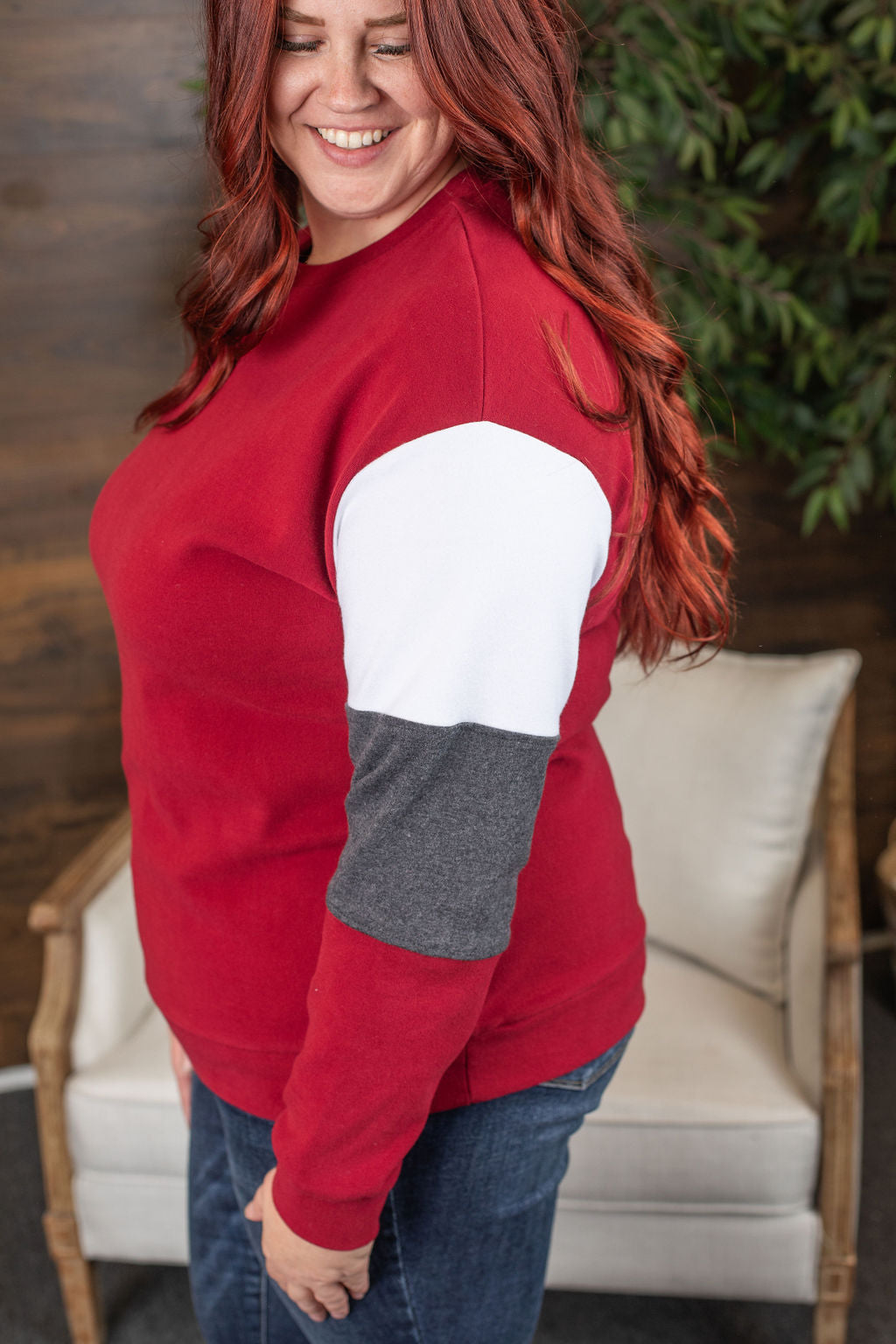Michelle Mae Varsity Pullover - Burgundy