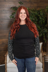 Michelle Mae Accent Sleeve Pullover - Black Star FINAL SALE