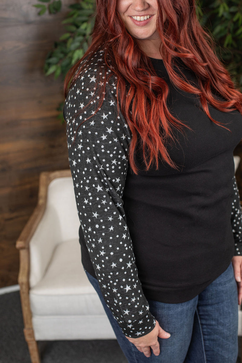 Michelle Mae Accent Sleeve Pullover - Black Star FINAL SALE