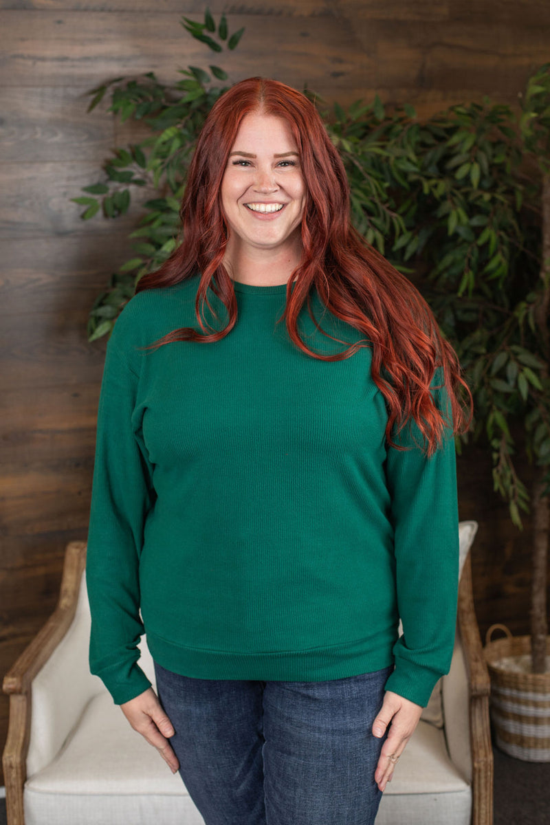 Michelle Mae Corrine Ribbed Pullover Top - Forest Green