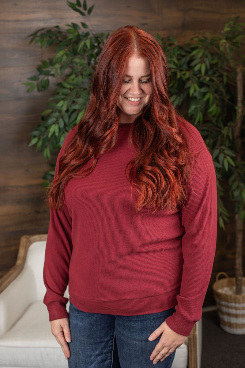 Michelle Mae Corrine Ribbed Pullover Top - Burgundy