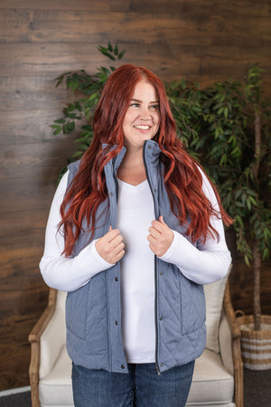 Michelle Mae Remy Zip Up Vest - Heathered Navy