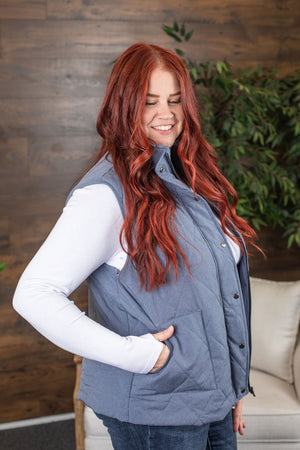 Michelle Mae Remy Zip Up Vest - Heathered Navy