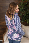 Michelle Mae Classic Zoey ZipCowl Sweatshirt - Navy Floral Pattern Mix
