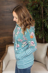 Michelle Mae Hailey Pullover Hoodie - Teal Floral Pattern Mix
