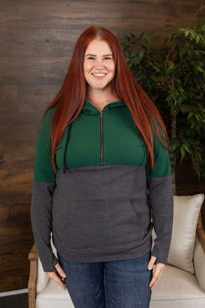 Michelle Mae Classic Halfzip Hoodie - Evergreen and Charcoal