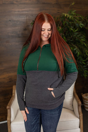 Michelle Mae Classic Halfzip Hoodie - Evergreen and Charcoal