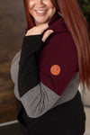 Michelle Mae Classic Colorblock FullZip - Burgundy, Grey, and Black