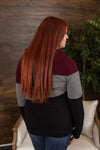 Michelle Mae Classic Colorblock FullZip - Burgundy, Grey, and Black