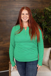 Michelle Mae Harper Long Sleeve Henley - Green and White Stripe FINAL SALE