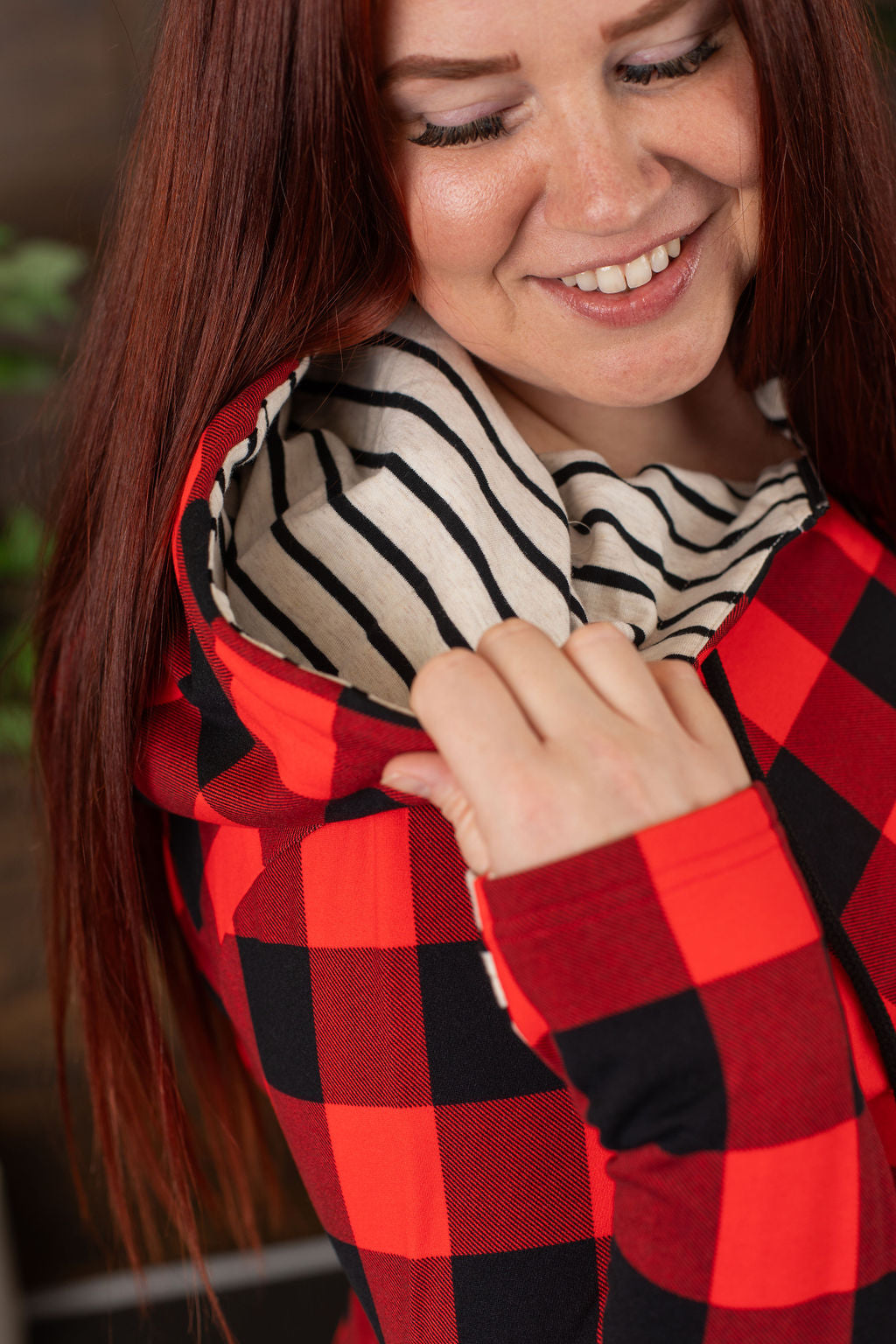 Michelle Mae Cloud HalfZip Hoodie - Buffalo Plaid and Stripes