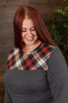 Michelle Mae Abby Accent Top - Charcoal and Red Plaid