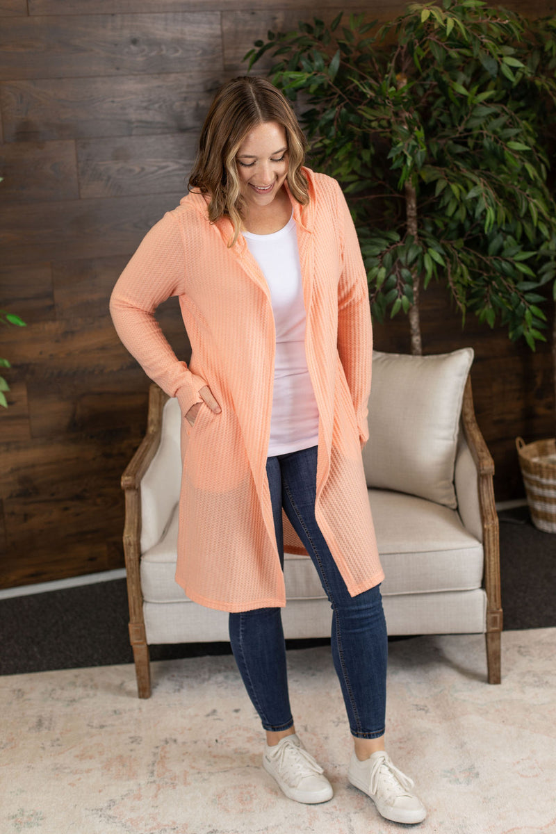 Michelle Mae Claire Hooded Waffle Cardigan - Peach FINAL SALE
