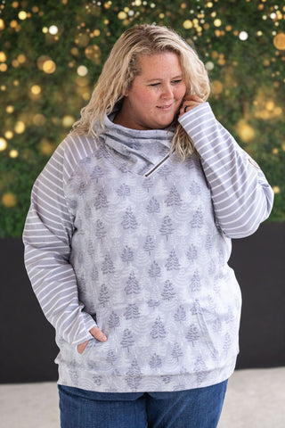 Classic Zoey ZipCowl Sweatshirt - Grey Trees and Stripes