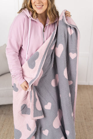 Plush and Fuzzy Blanket - Pink Hearts