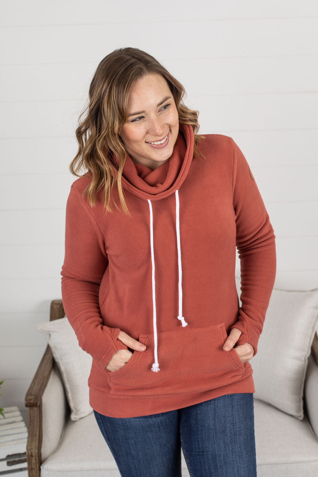 Michelle Mae Cozy Funnel Neck Sweatshirt - Terra Cotta